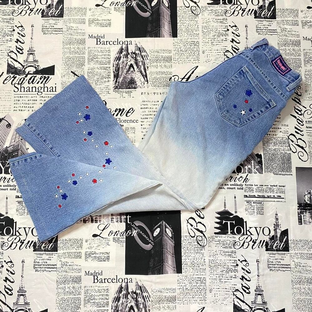 Bubblegum USA gradient mid light wash jeans embroidered patriotic y2k vintage